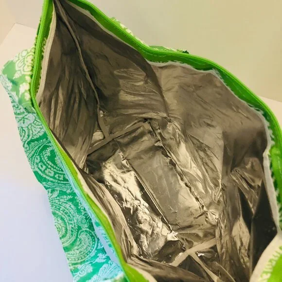 NWOT SACHI Insulated Foldable Market Tote Bag with Pouch Zip Green Paisley - Picture 4 of 16